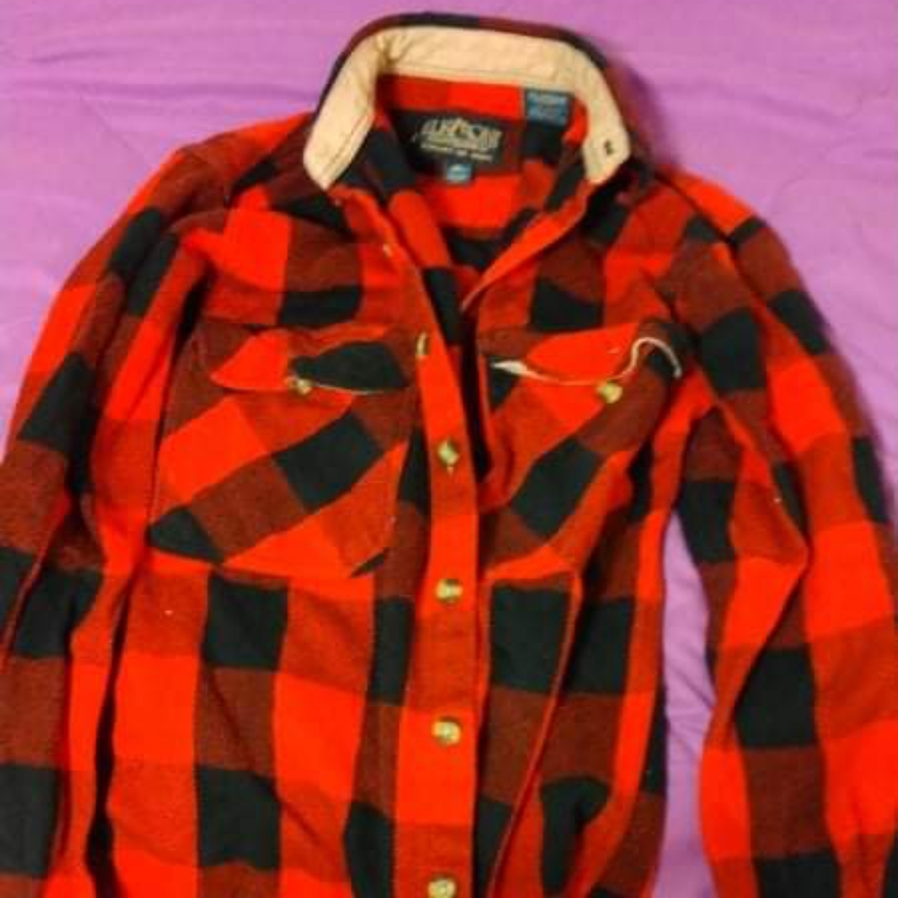 Thick red plaid coat. Size larger 16